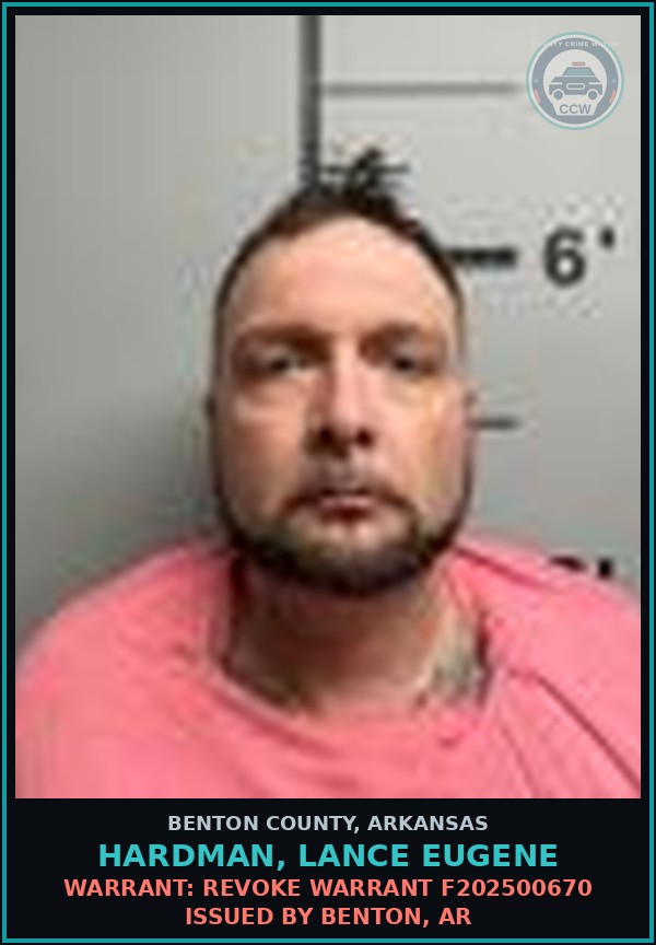 Booking mugshot of Hardman, Lance Eugene in Benton County