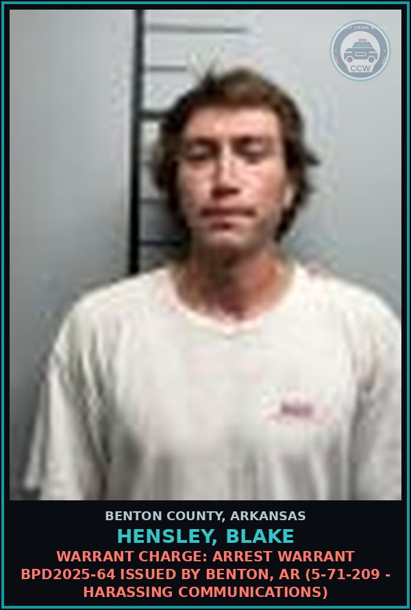 Booking mugshot of Hensley, Blake in Benton County