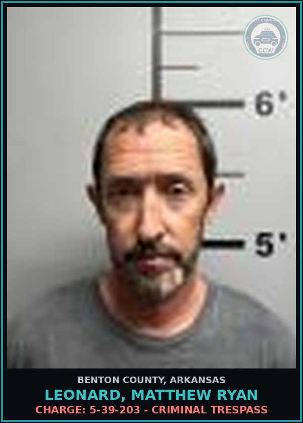 Booking mugshot of Leonard, Matthew Ryan in Benton County