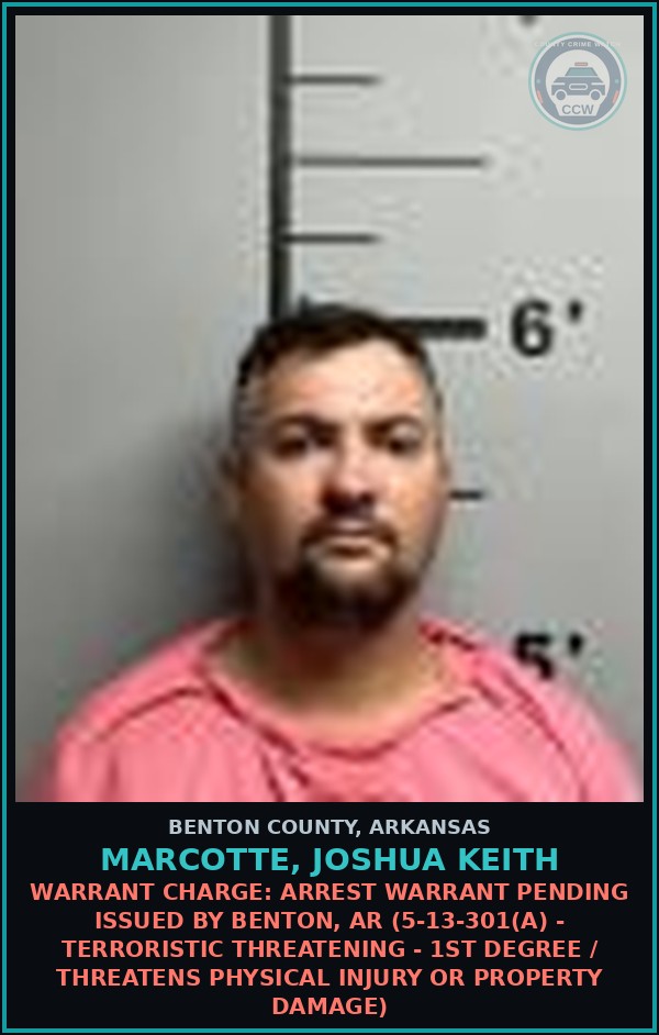 Booking mugshot of Marcotte, Joshua Keith in Benton County