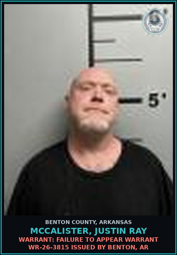 Booking mugshot of Mccalister, Justin Ray in Benton County