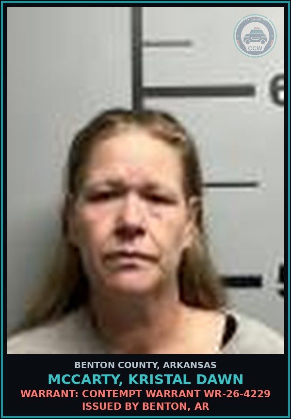 Booking mugshot of Mccarty, Kristal Dawn in Benton County