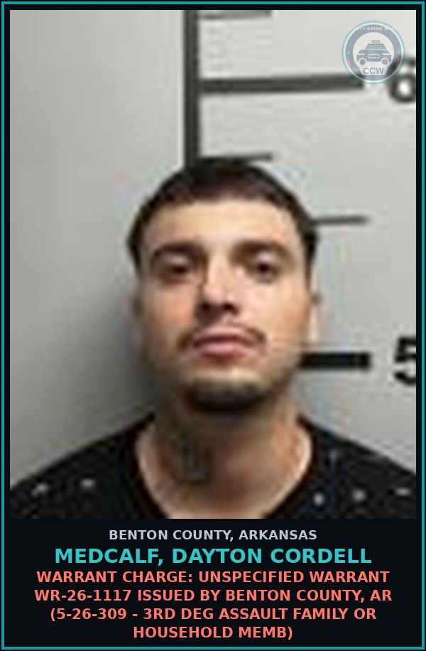Booking mugshot of Medcalf, Dayton Cordell in Benton County