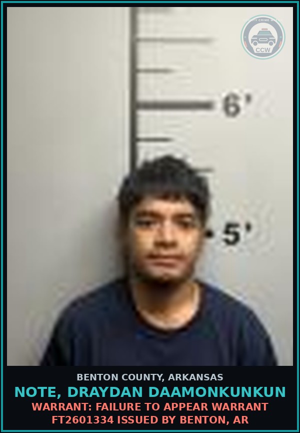 Booking mugshot of Note, Draydan Daamonkunkun in Benton County