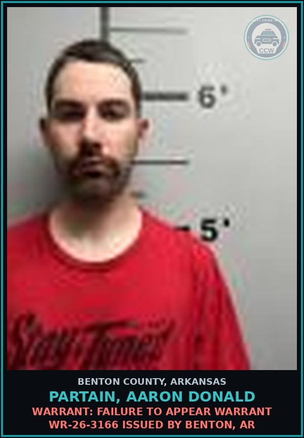 Booking mugshot of Partain, Aaron Donald in Benton County