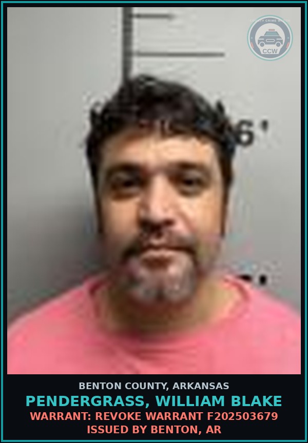 Booking mugshot of Pendergrass, William Blake in Benton County