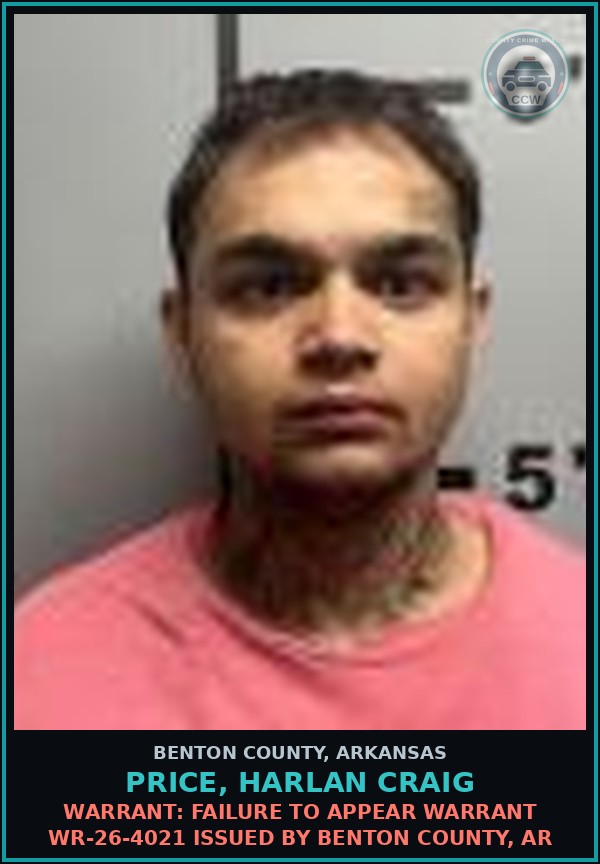 Booking mugshot of Price, Harlan Craig in Benton County