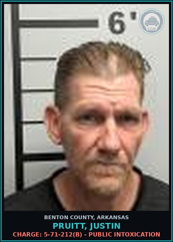 Booking mugshot of Pruitt, Justin in Benton County