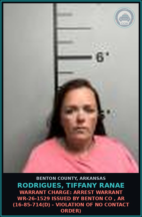 Booking mugshot of Rodrigues, Tiffany Ranae in Benton County