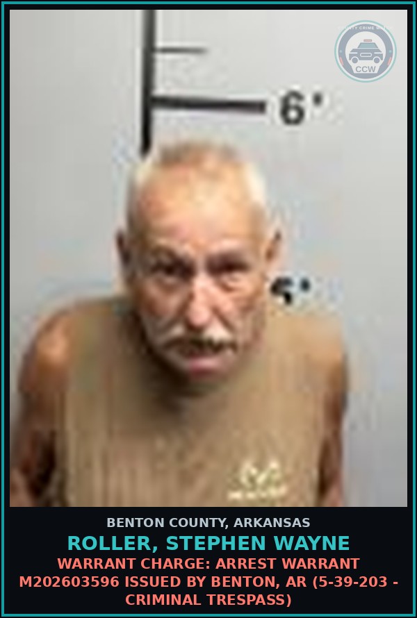 Booking mugshot of Roller, Stephen Wayne in Benton County