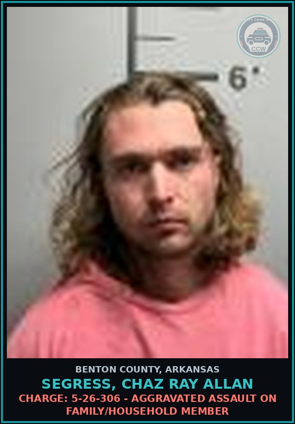 Booking mugshot of Segress, Chaz Ray Allan in Benton County