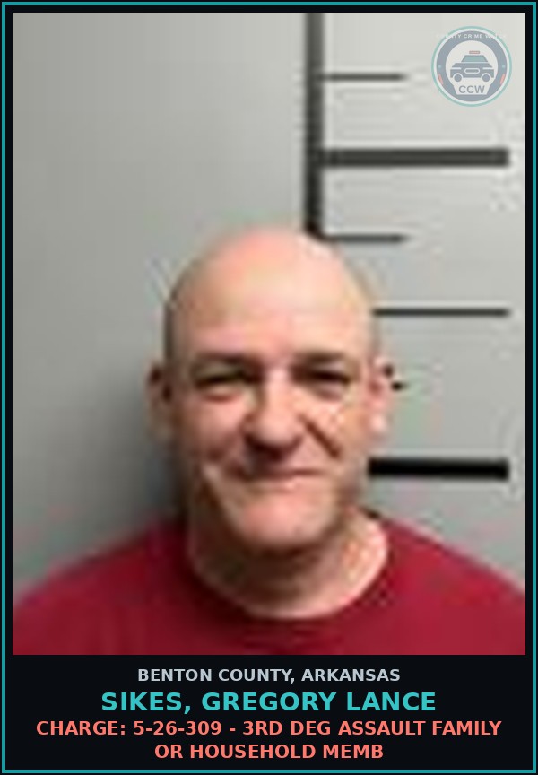 Booking mugshot of Sikes, Gregory Lance in Benton County