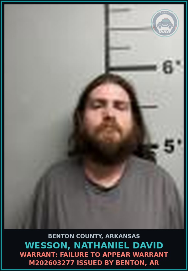 Booking mugshot of Wesson, Nathaniel David in Benton County