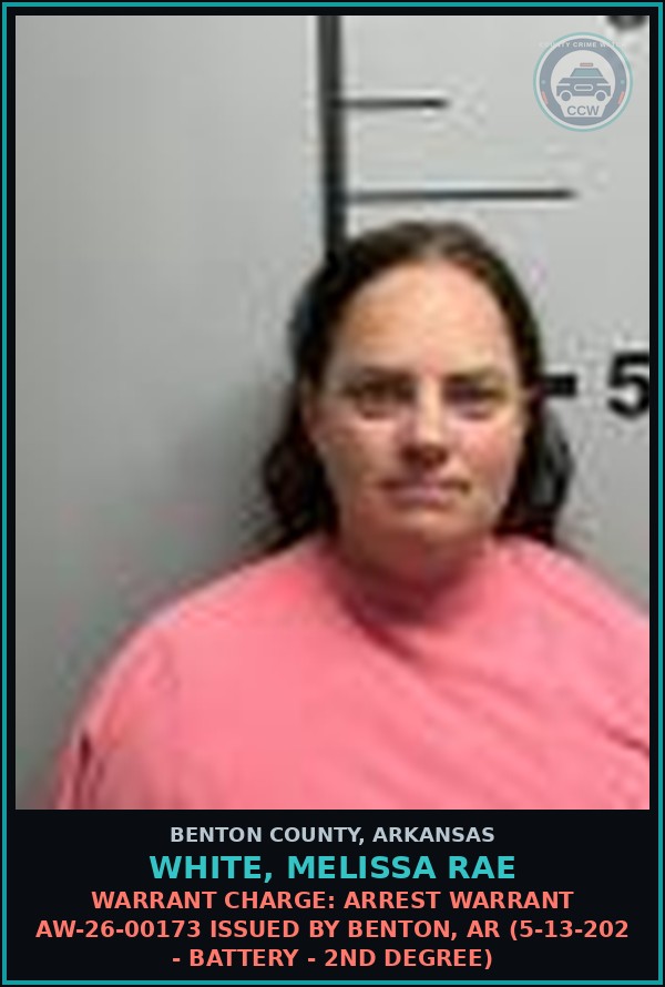 Booking mugshot of White, Melissa Rae in Benton County