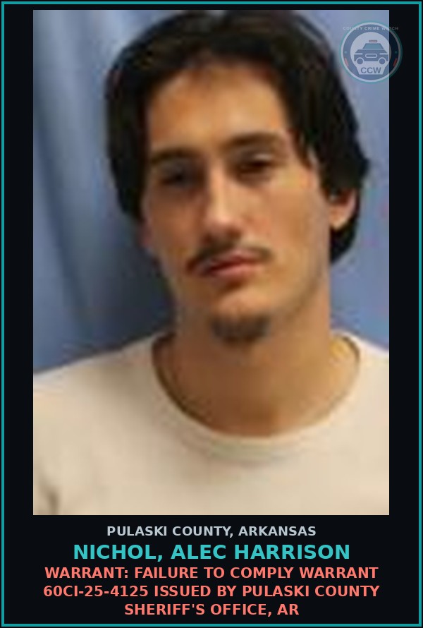 Booking mugshot of Nichol, Alec Harrison in Pulaski County