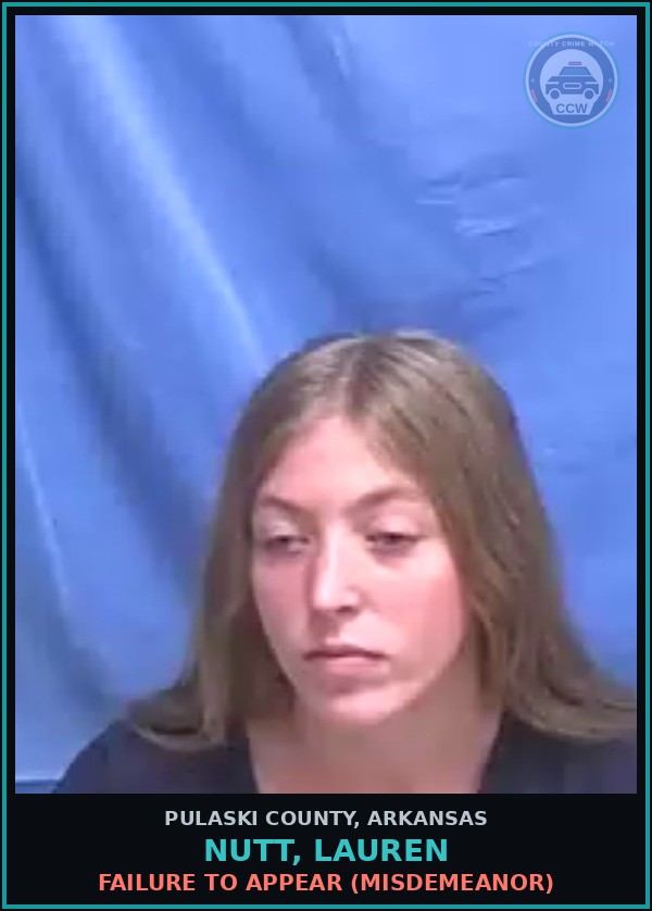 Booking mugshot of NUTT, LAUREN in Pulaski County