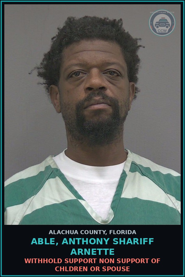 Booking mugshot of ABLE, ANTHONY SHARIFF ARNETTE in Alachua County