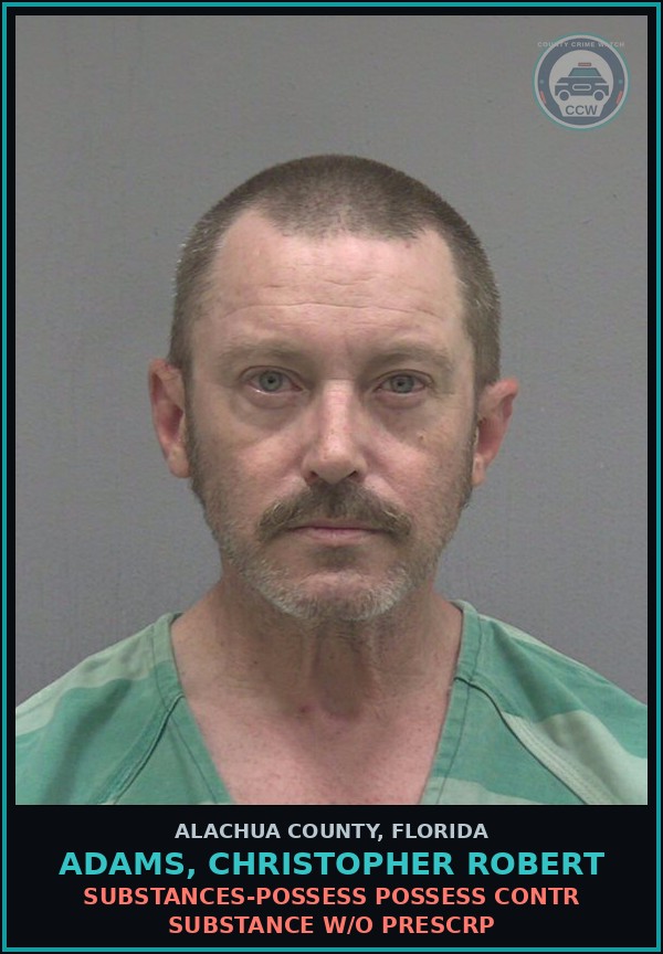 Booking mugshot of ADAMS, CHRISTOPHER ROBERT in Alachua County