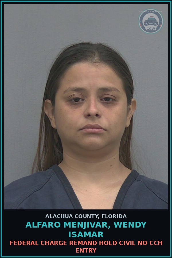 Booking mugshot of ALFARO MENJIVAR, WENDY ISAMAR in Alachua County