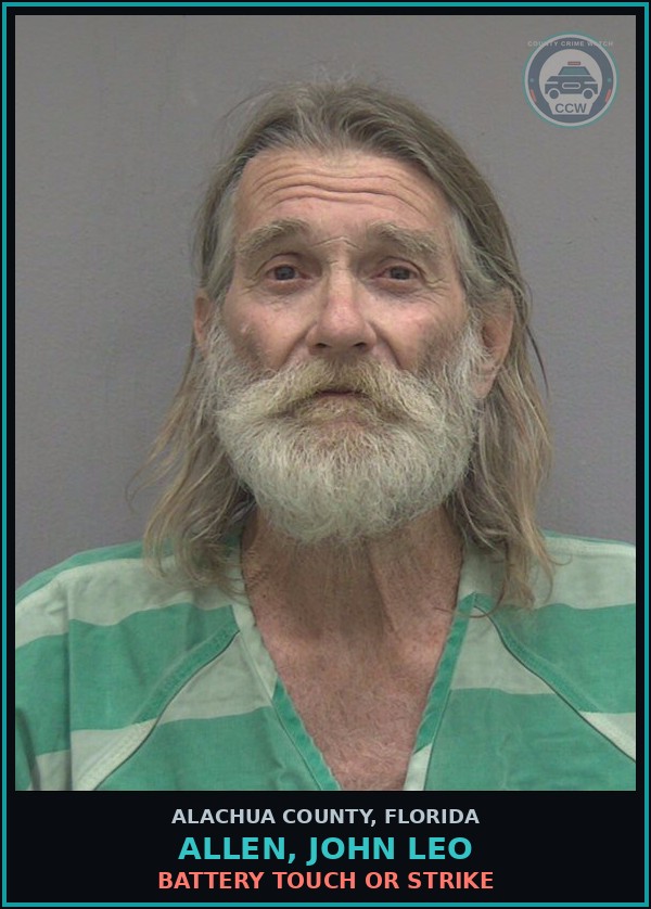 Booking mugshot of ALLEN, JOHN LEO in Alachua County