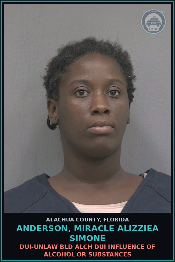Booking mugshot of ANDERSON, MIRACLE ALIZZIEA SIMONE in Alachua County