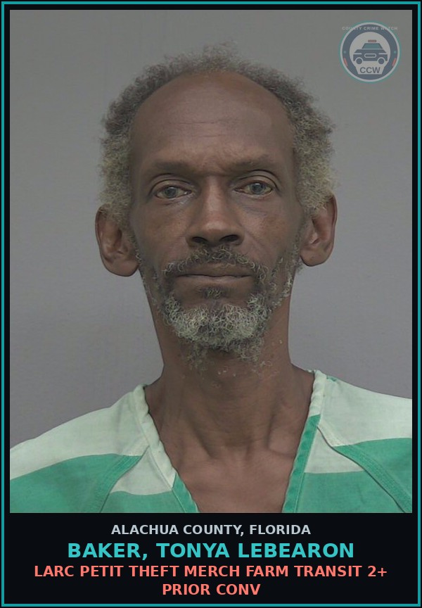 Booking mugshot of BAKER, TONYA LEBEARON in Alachua County