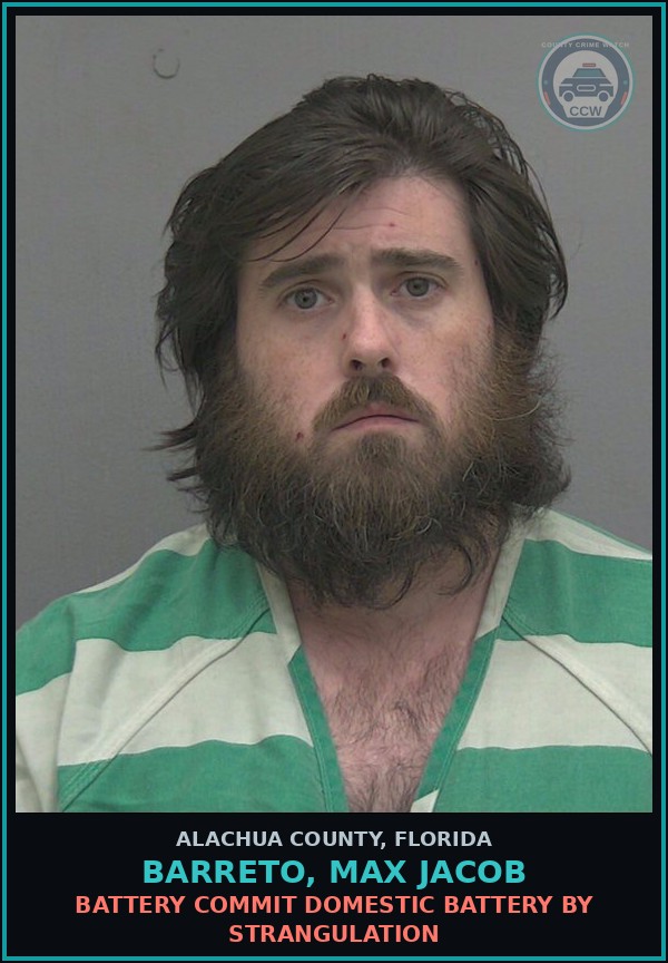 Booking mugshot of BARRETO, MAX JACOB in Alachua County