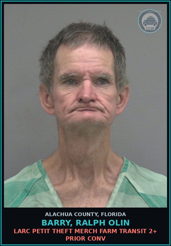 Booking mugshot of BARRY, RALPH OLIN in Alachua County
