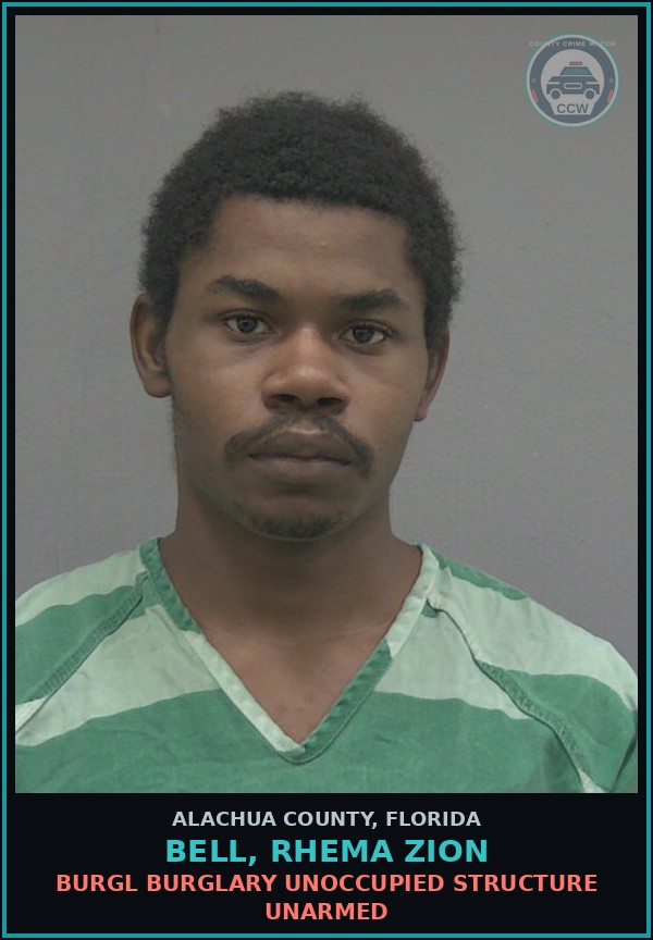 Booking mugshot of BELL, RHEMA ZION in Alachua County