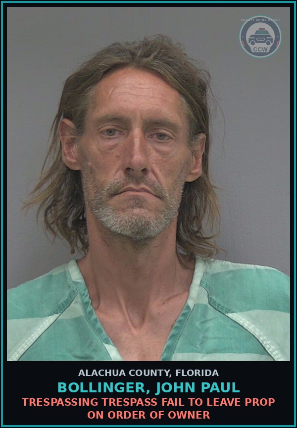 Booking mugshot of BOLLINGER, JOHN PAUL in Alachua County