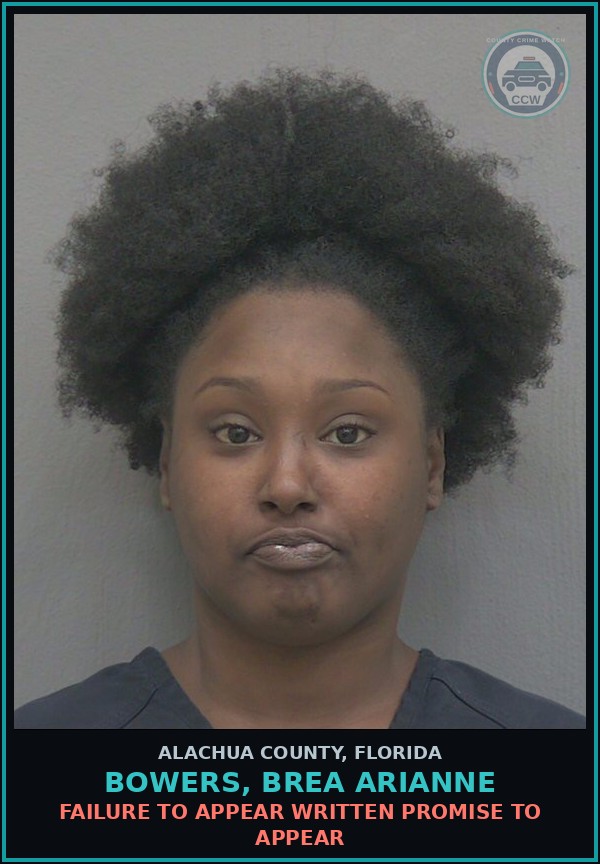 Booking mugshot of BOWERS, BREA ARIANNE in Alachua County