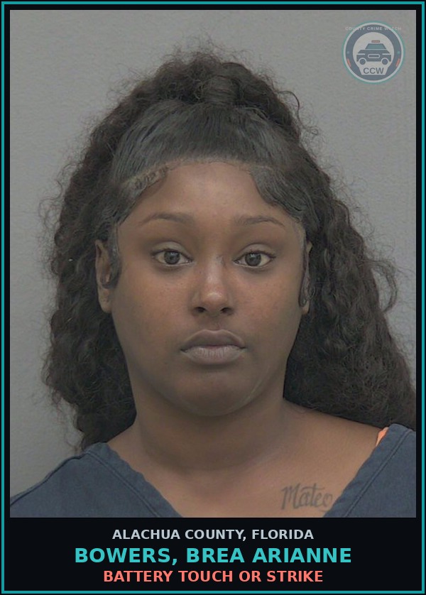 Booking mugshot of BOWERS, BREA ARIANNE in Alachua County