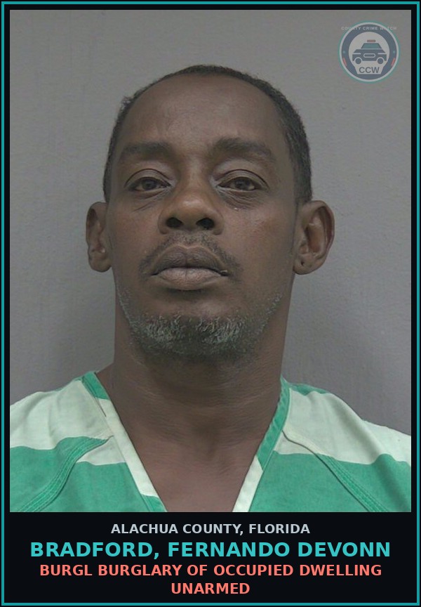 Booking mugshot of BRADFORD, FERNANDO DEVONN in Alachua County