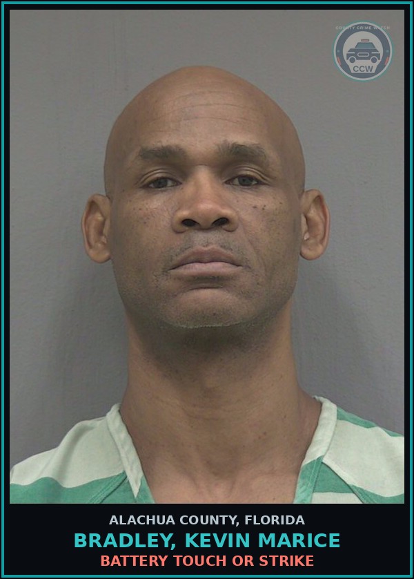 Booking mugshot of BRADLEY, KEVIN MARICE in Alachua County