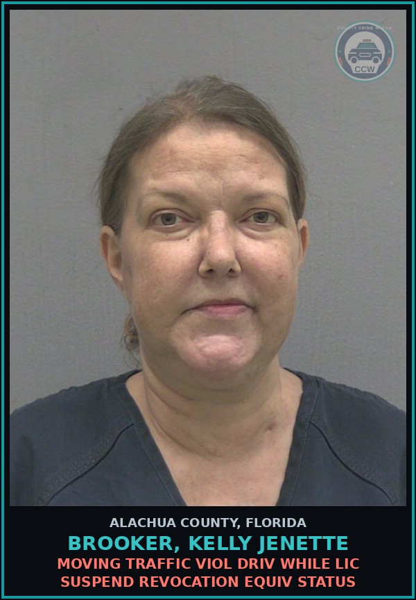 Booking mugshot of BROOKER, KELLY JENETTE in Alachua County