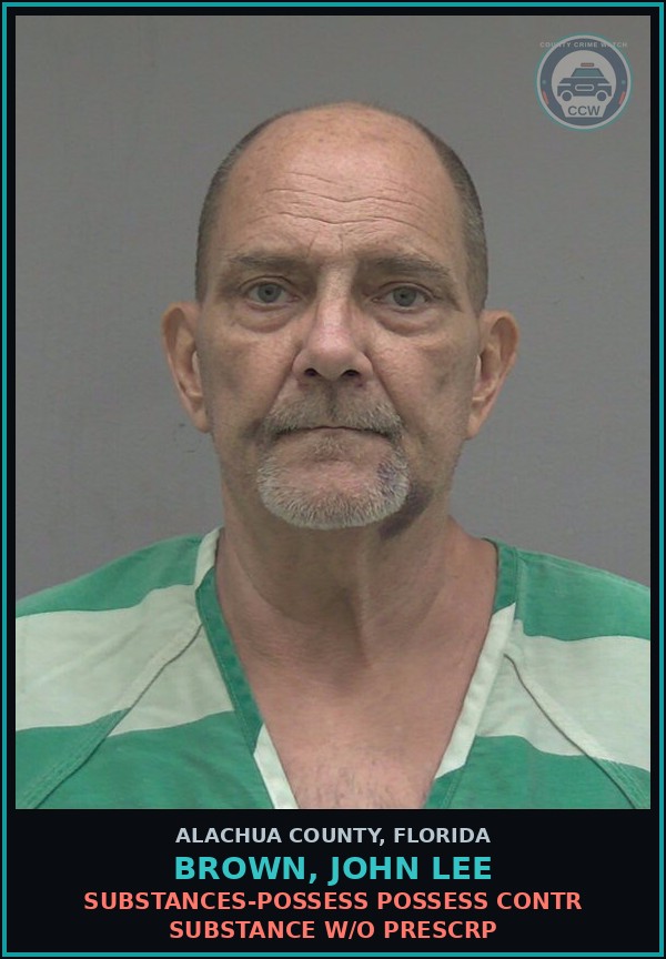 Booking mugshot of BROWN, JOHN LEE in Alachua County