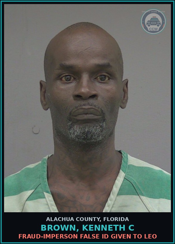 Booking mugshot of BROWN, KENNETH C in Alachua County