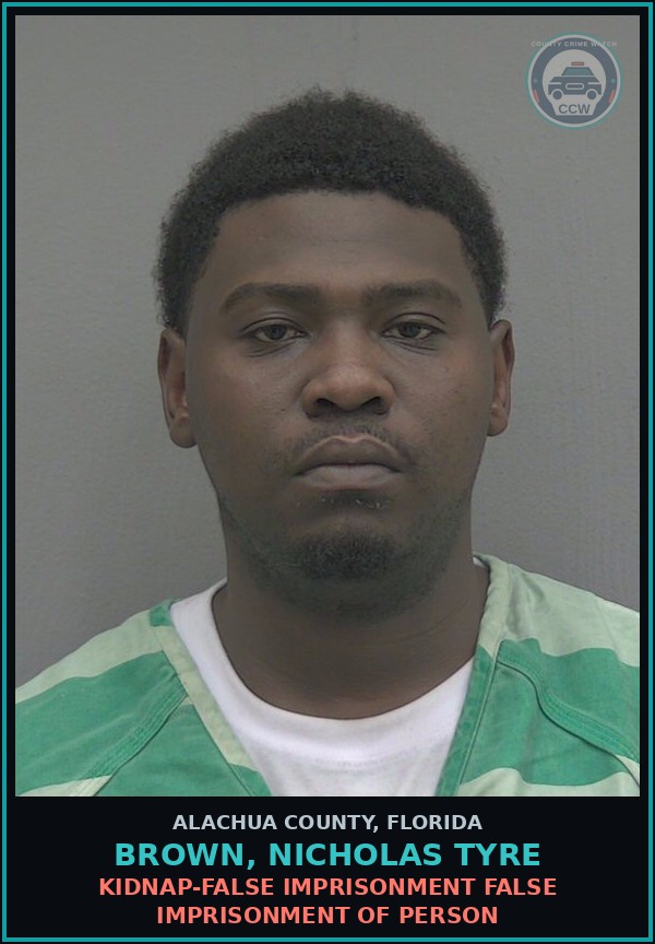Booking mugshot of BROWN, NICHOLAS TYRE in Alachua County