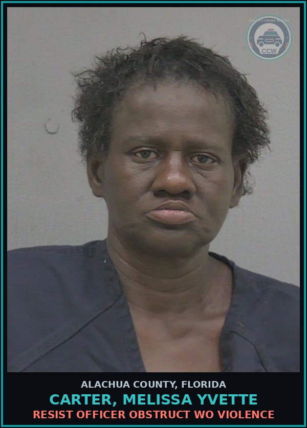 Booking mugshot of CARTER, MELISSA YVETTE in Alachua County