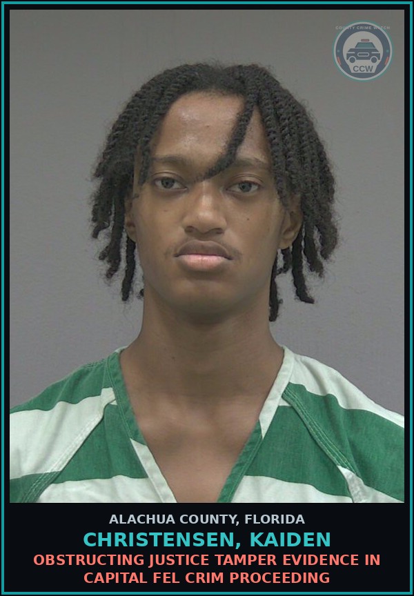 Booking mugshot of CHRISTENSEN, KAIDEN in Alachua County