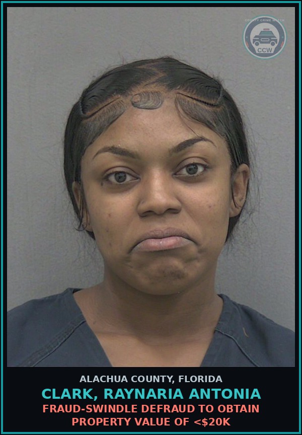Booking mugshot of CLARK, RAYNARIA ANTONIA in Alachua County