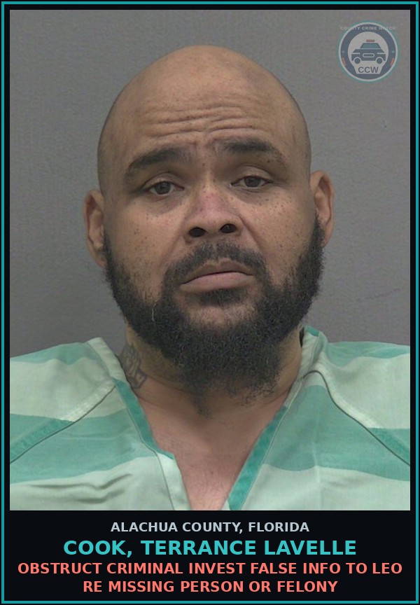Booking mugshot of COOK, TERRANCE LAVELLE in Alachua County