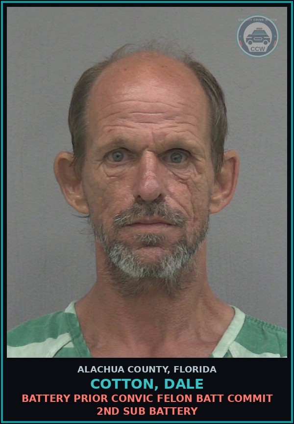 Booking mugshot of COTTON, DALE in Alachua County
