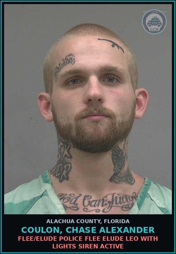 Booking mugshot of COULON, CHASE ALEXANDER in Alachua County
