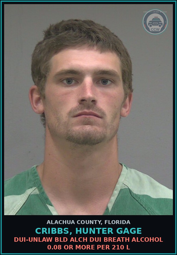 Booking mugshot of CRIBBS, HUNTER GAGE in Alachua County