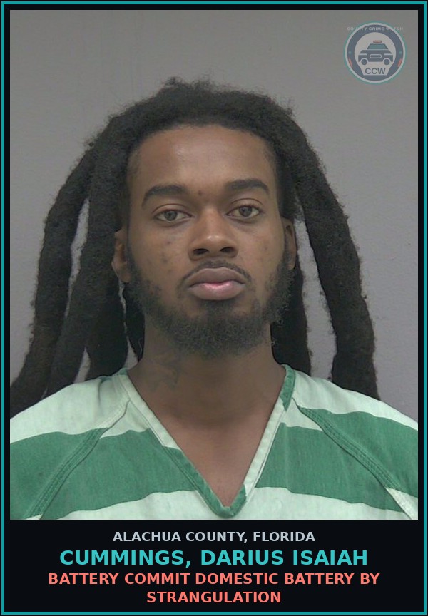 Booking mugshot of CUMMINGS, DARIUS ISAIAH in Alachua County
