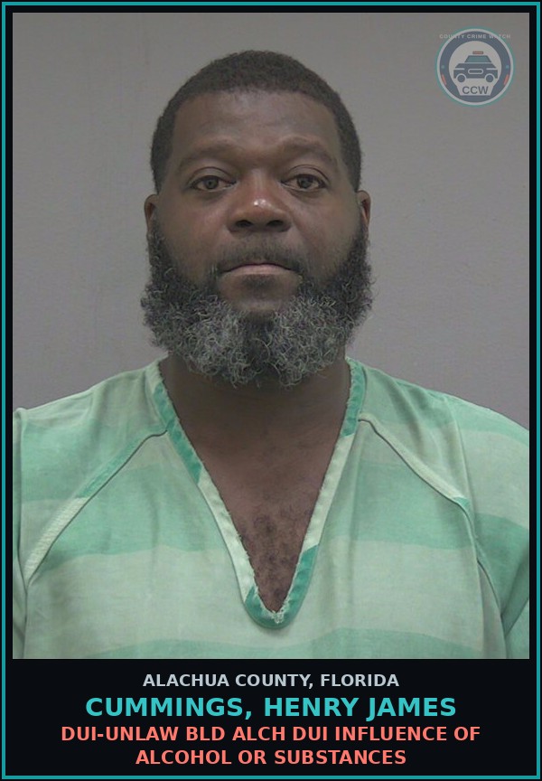Booking mugshot of CUMMINGS, HENRY JAMES in Alachua County