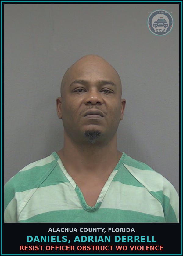 Booking mugshot of DANIELS, ADRIAN DERRELL in Alachua County