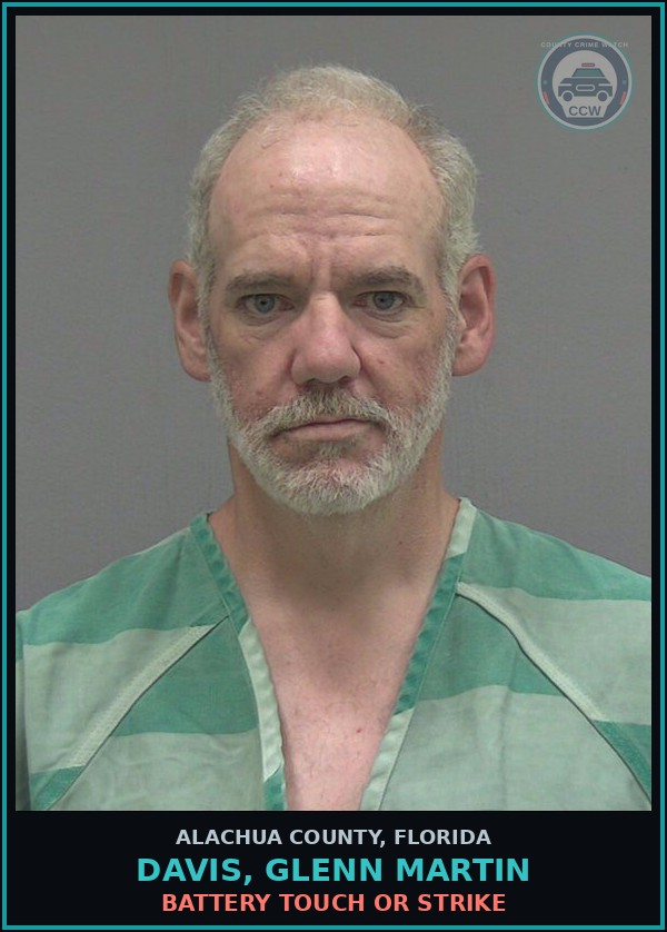 Booking mugshot of DAVIS, GLENN MARTIN in Alachua County