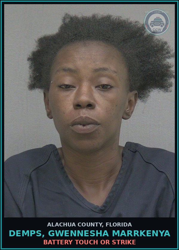 Booking mugshot of DEMPS, GWENNESHA MARRKENYA in Alachua County